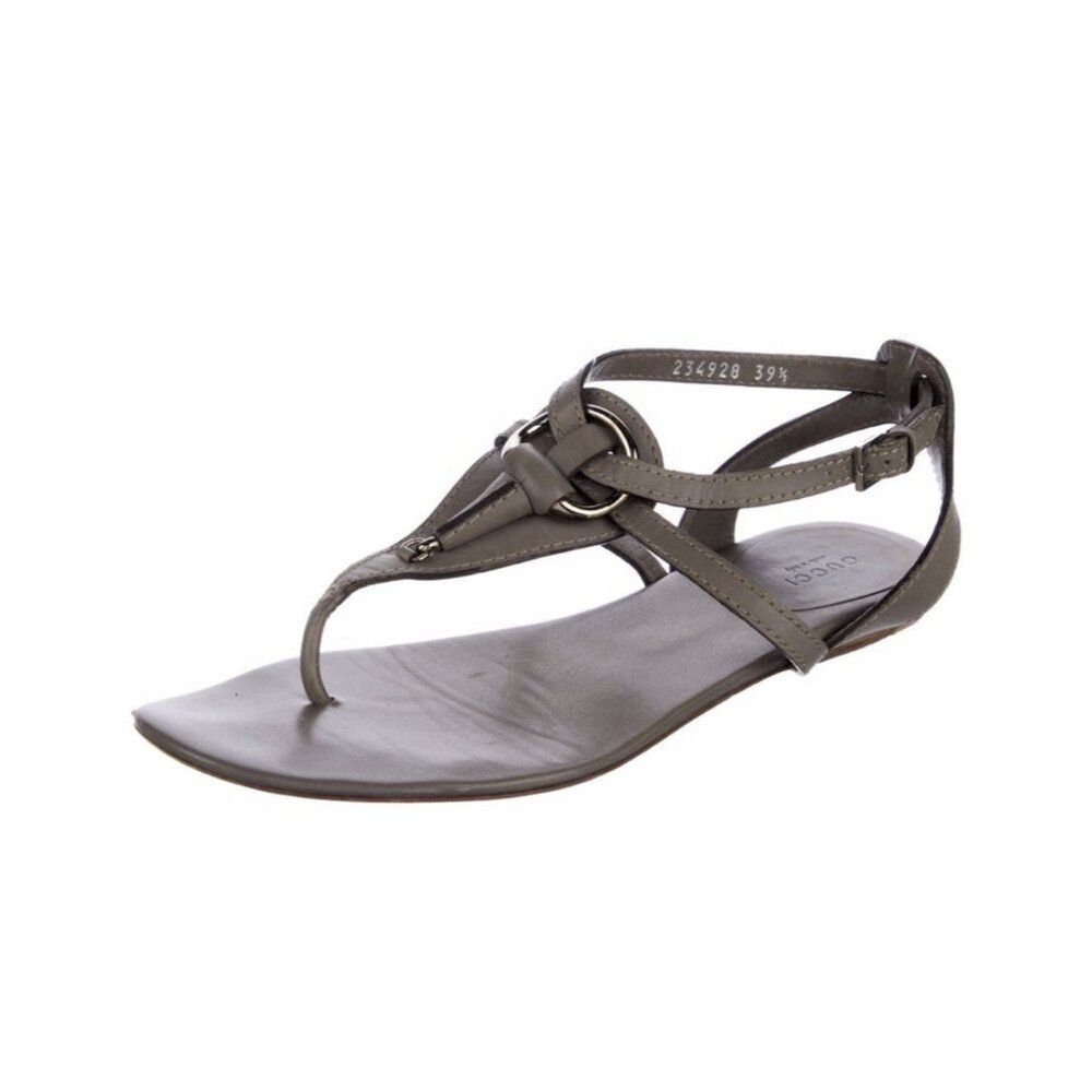Gucci Authentic Solid Gray Leather Thong Strappy Flat Sandals 9.5 - Picture 2 of 8